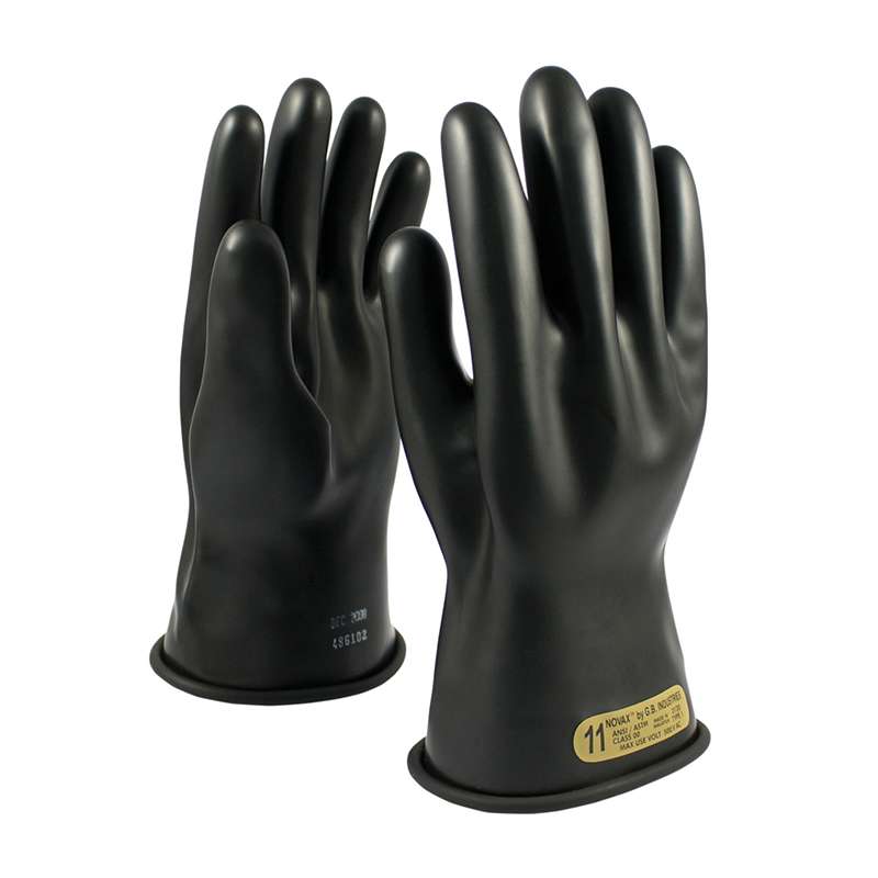 NOVAX Electrical Safety Class 00 Insulating Rubber Gloves, Size 7, Straight Cuff, Black,14"